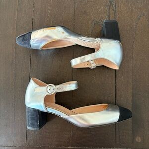 J. Crew Millie Women's Silver Cap Toe‎ Mary Jane Heels Size 5